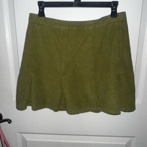 UO Green Pleated Corduroy Mini Skirt